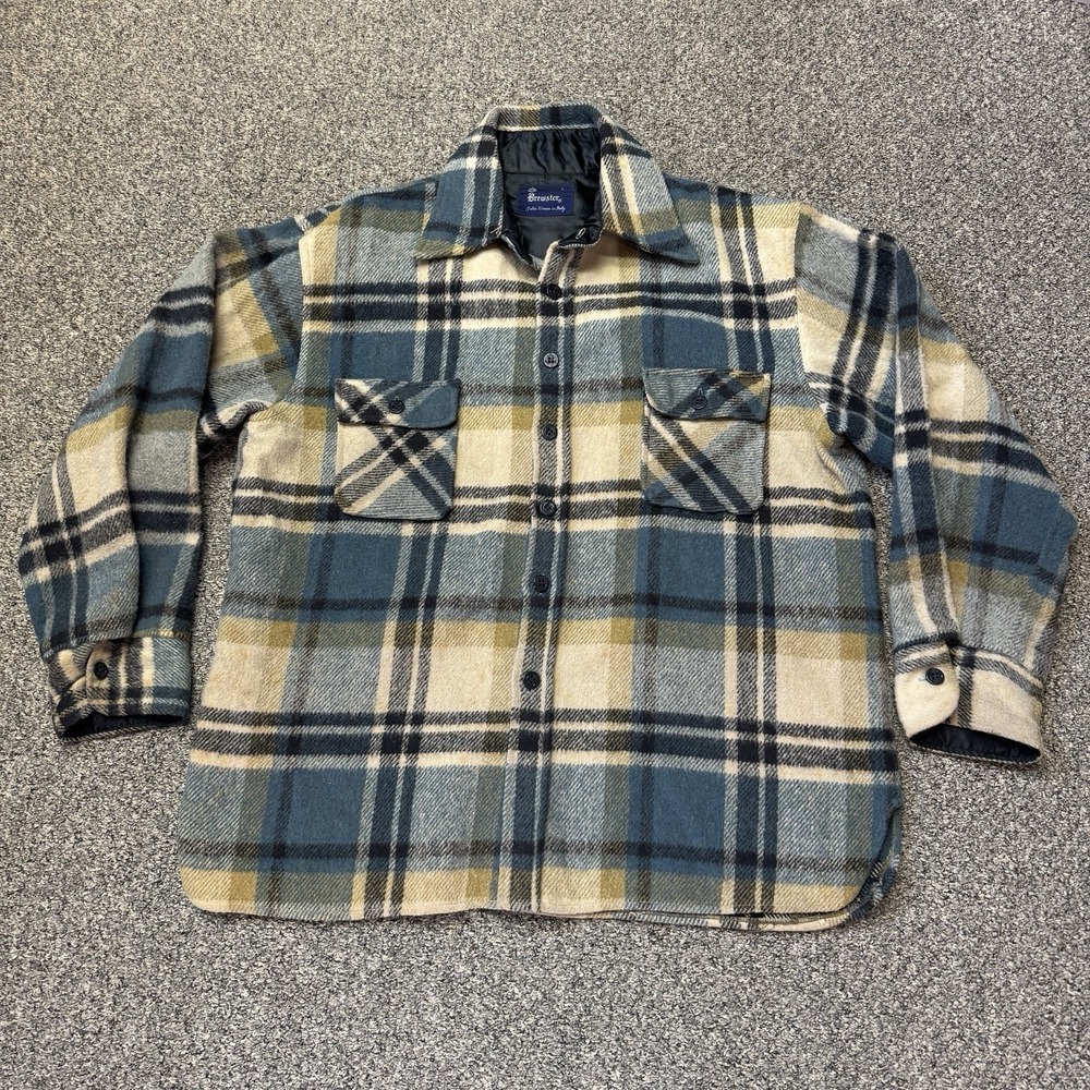 Vintage Brewster Wool Linen Flannel Shirt Jacket Anchor Buttons Mens LG Shacket